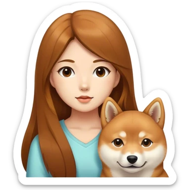 Shiba inu with girl brown hair long sticker
