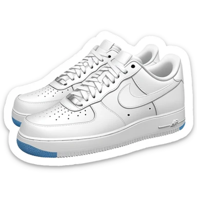 A pair of completely white Nike Air Force 1 sneakers positioned one behind the other, clean design with Nike swoosh sticker