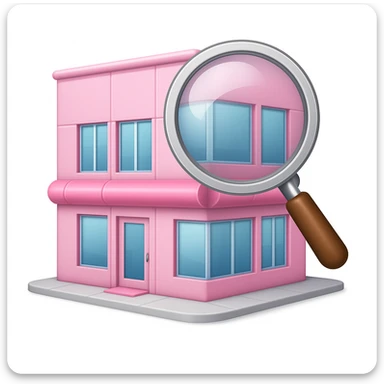 Make it apple style emojis: Add a magnifying glass over the partly pink, very stylish beauty salon building sticker