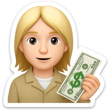 Make the blonde kid a bit older with longer hair going down, still spreading money. Keep the style similar to emoji style but with no background. sticker