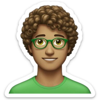 pakistani lighter skinned 19 year old guy with green eyes and curly brown hair and circular green glasses sticker