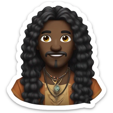 A modern witchdoctor, A black male with pointed ears with long black curly hair sticker