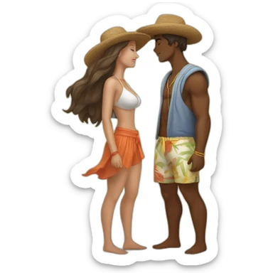 with beach clothes young metis man and white woman kiss love sticker