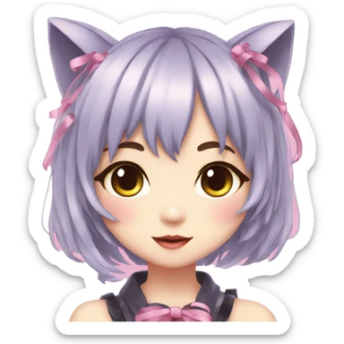 Edgy Kawaii Cute Cool Beautiful Elegant Pretty Pastel Anime Catgirl with ribbons sticker