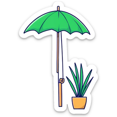 Tall reed-like papyrus plant with feathery tops, green stems and umbrella-shaped foliage sticker