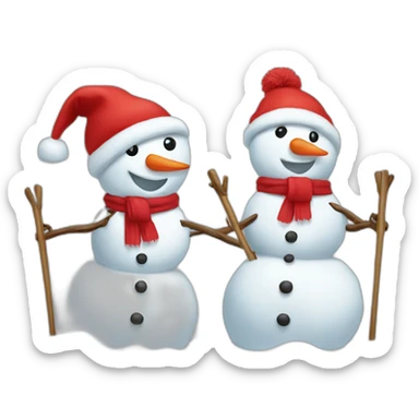 two snowmen in red hats skiing sticker