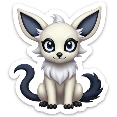 Absol-Umbreon, long thick black ears, no Scapha, black long tail, black eyes, white fur, black claws, cute big eyes, adorable sticker