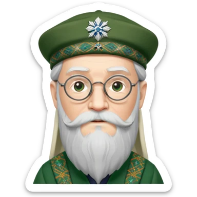 Dumbledore wear green scotland Tam o'shanter cap with decorative patterns, wear glasses, very long beard sticker