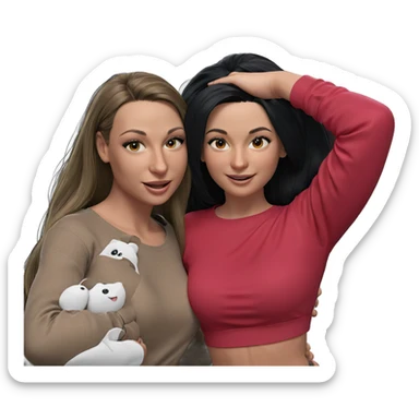 black-haired girls smiling together sticker