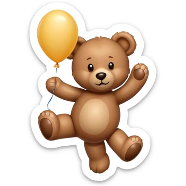 Brown Teddy floating up with one balloon in his paw sticker