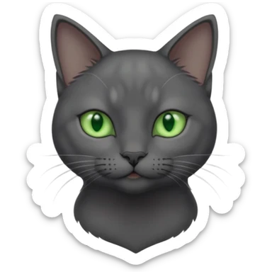 full body view of beautiful female solid dark grey cat with green eyes, grey face, white toes/paws and small white patch on her chest sticker