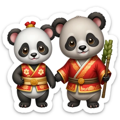 Panda and koala wearing traditional Chinese clothing sticker