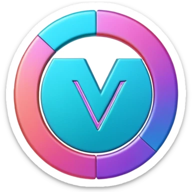 Credit coin in gradient of turquoise, blue, pink, purple, and coral as the main surface 3d rotate V letter sticker
