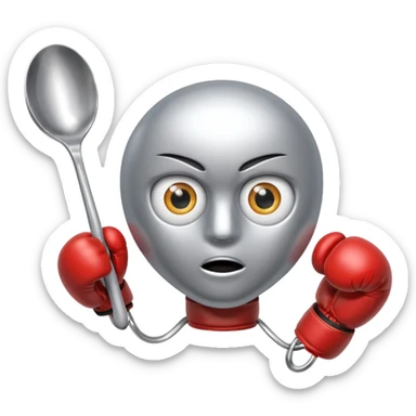 a spoon with the handle, with eyes and boxe gloves sticker