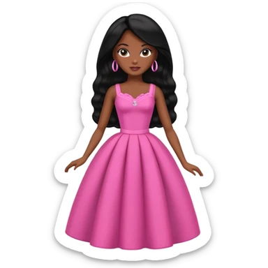 Make skin Darker skin Black barbie, long black  hair, pink dress sticker