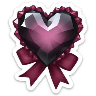 crystal black heart with burgundy bow sticker