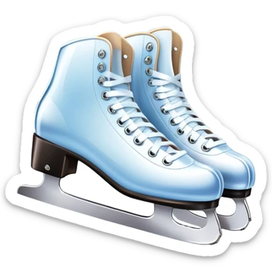 An icon featuring a pair of elegant figure skates standing on the smooth ice of a rink, with sparkling ice beneath them. The background shows a grand ice arena with bright lights and empty stands, highlighting the beauty and grace of figure skating. Transparent background. sticker