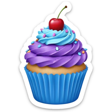 Cupcake: blue cream, purple paper, sprinkles with cherry on top  sticker