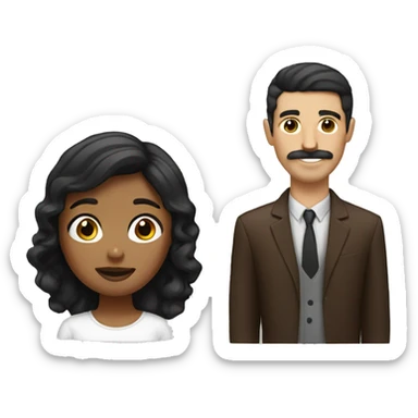 brown girl emoji with white man black hair with mustache emoji  sticker