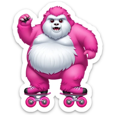 fat rainbow pink red yeti roller skating  sticker