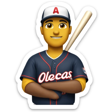 A baseball player with a jersey that says Olmecas sticker