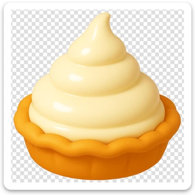 Frame 1 of 15: Intact cream pie, no splatter, playful 3D emoji style, golden brown crust, same angle as reference sticker
