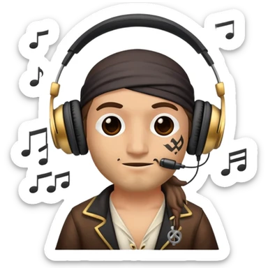 pirate with headphones and music notes sticker