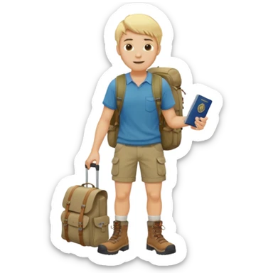 blonde haired Traveler character with passport, backpacker, male sticker