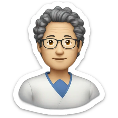 Middle-aged Japanese man with natural perm, round glasses. glasses sticker