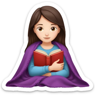 beautiful brunette girl hugging a book under a blanket sticker