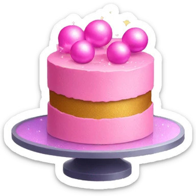 Pink cake with disco balls and how’s sticker