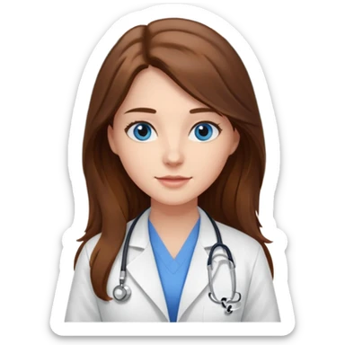 pretty female nursing student with long brown hair, blue eyes inside a classroom at university sticker