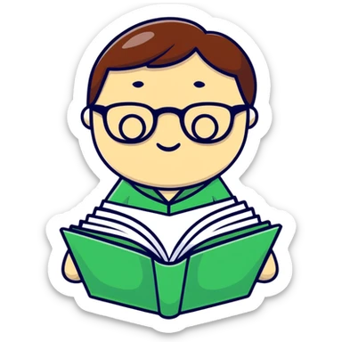 A cute language model token with glasses reading a book sticker