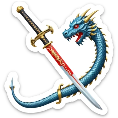 A samurai sword with a dragon handle sticker