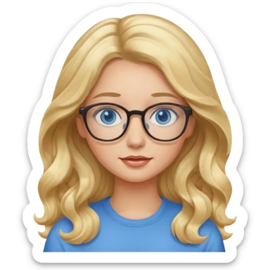 Wavy long Blonde hair girl with blue eyes and glasses sticker