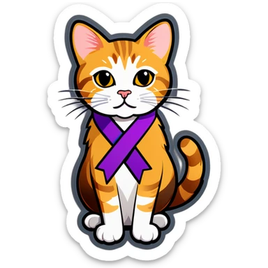 Tabby cat Cancer ribbon sticker