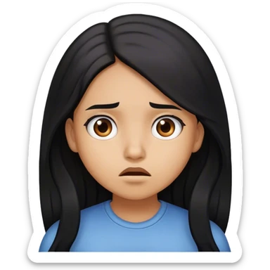 Girl with light brown skin and long black hair looking confused sticker