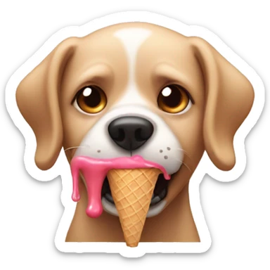 A dog eating an ice cream sticker