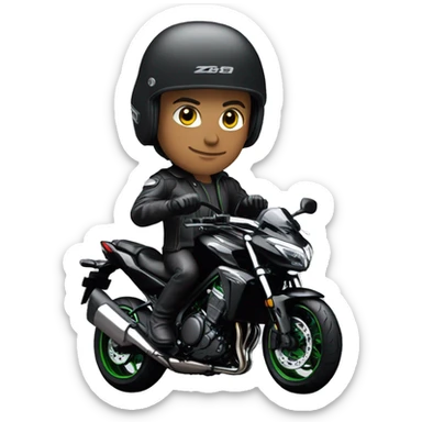 Un homme avec un casque sur une Kawasaki Z800 noir sticker