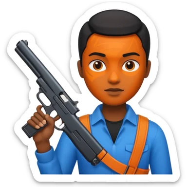 Transformer oranger and black with blue uses a gun sticker