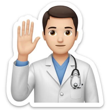 Radiografía de mano sostenida por un hombre con bata blanca  piel clara cabello café obscuro sticker