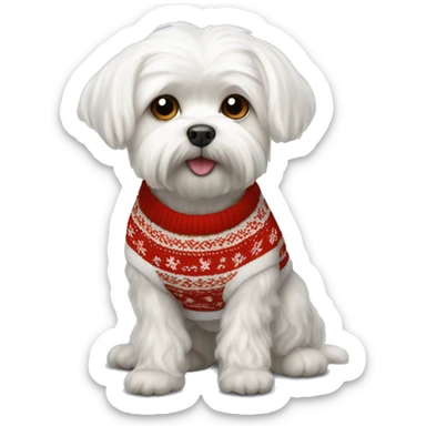 Maltese dog in Christmas sweater  sticker