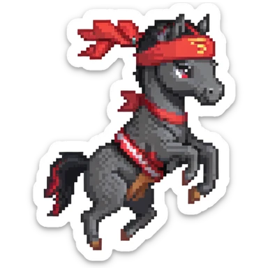 Ninja horse jumping in action, red headband, black outfit sticker