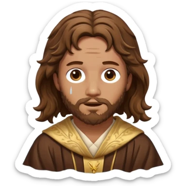 John the Baptist with wavy hair, saint robes, partially submerged in water, emoji style sticker