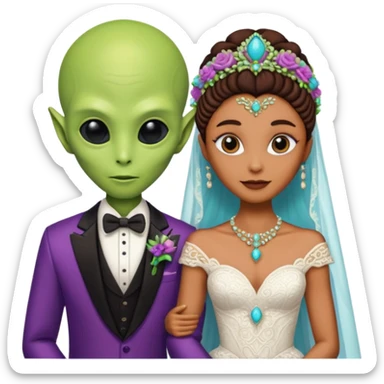 alien couple on wedding day sticker
