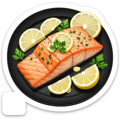 Grilled Salmon With Lemon Butter on a black plate sticker