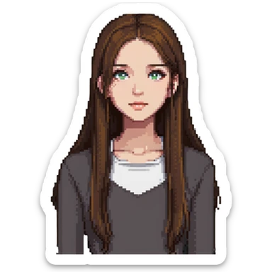 A girl with long, straight brown hair sticker