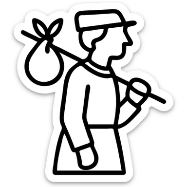 16th century German commoner with a sack over shoulder, icon style sticker