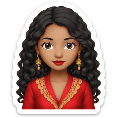 Indonesian girl, java girl with long curly hair, wear kebaya,  sticker