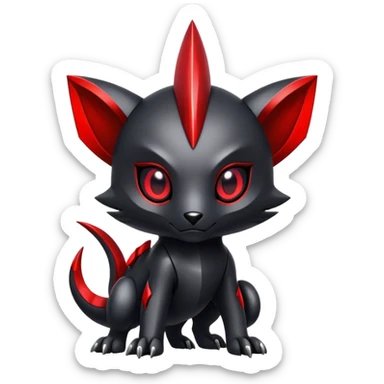 Modern futuristic black dark fakemon-creature with red accents sticker